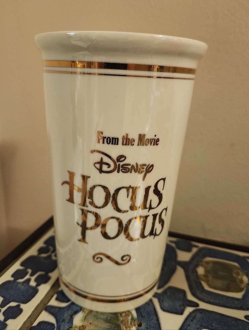 Spirit Halloween Disney Hocus Pocus White Ceramic Mug with Gold Accents No Lid